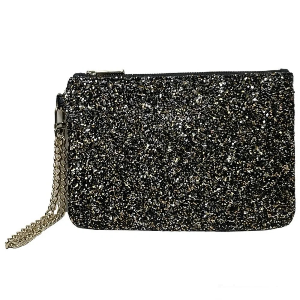 EXPRESS Y2K Gold Silver Black Glitter Sparkle Zip Wristlet Clutch